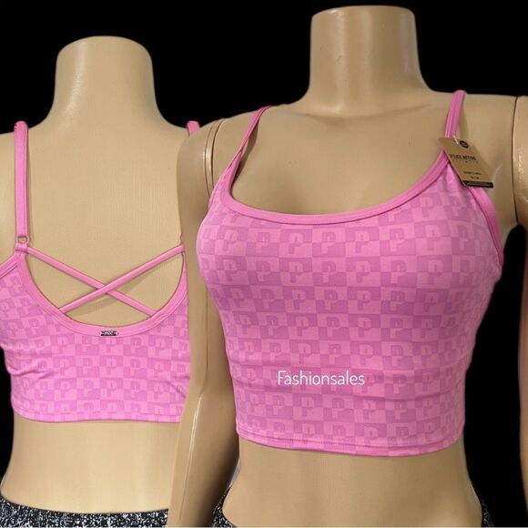 Victorias Secret Pink Active Ultimate Lined Padded Sports tank top bra pink S - Picture 2 of 7